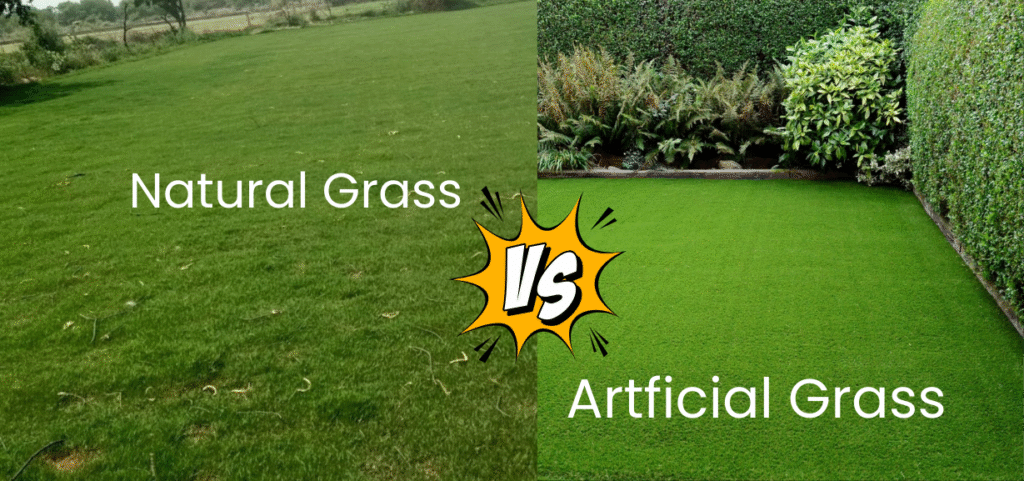 artificial turf vs natural grass, pros and cons of artificial grass, natural grass vs synthetic turf, artificial turf benefits for sports, artificial grass for landscaping, best lawn alternative to grass, eco friendly artificial turf, low maintenance lawn solutions, artificial turf installation Nepal, Kaya Sports artificial grass